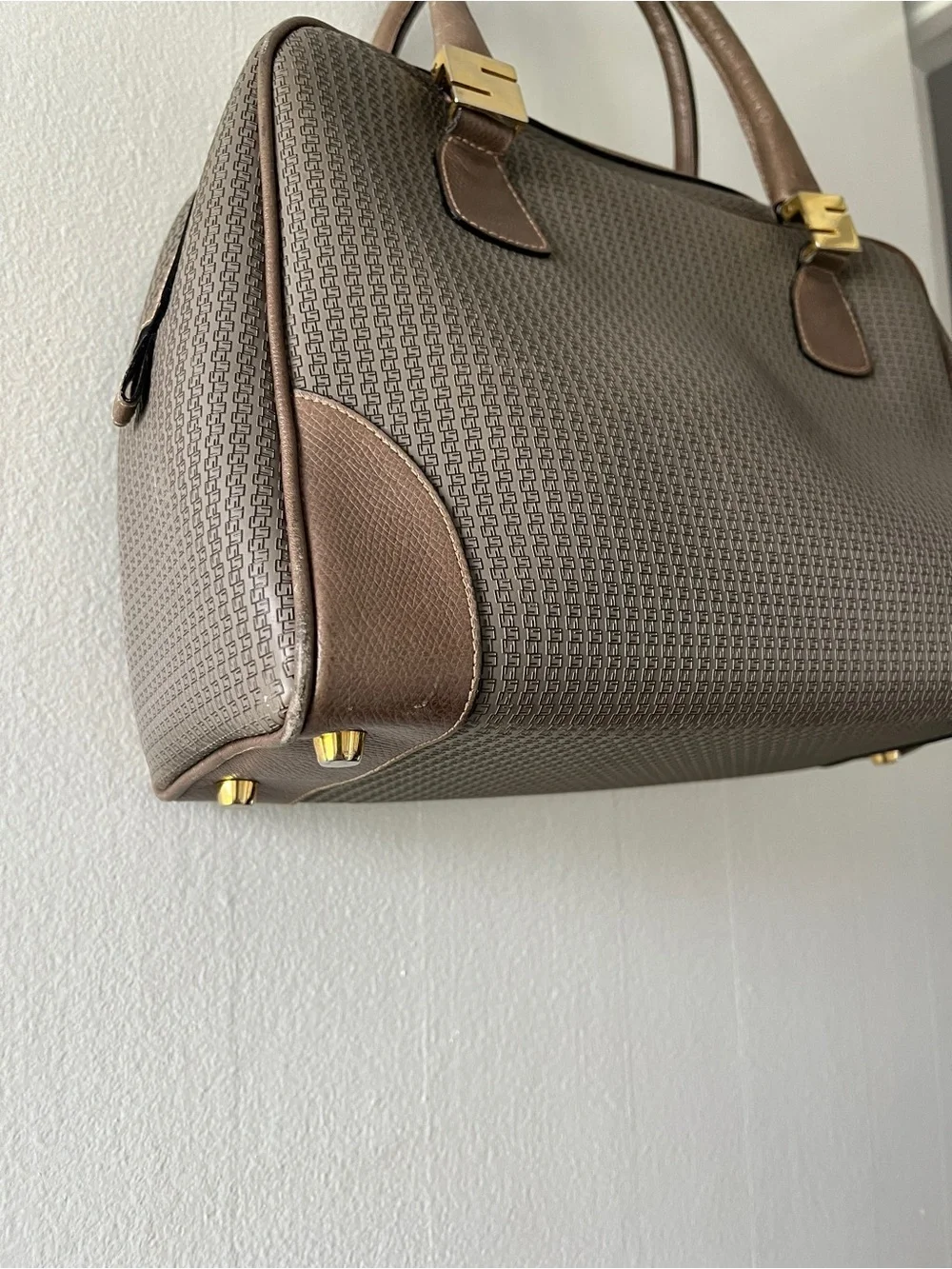 Stepan Made In Italy Structured Brown Satchel with Gold Accent Hardware